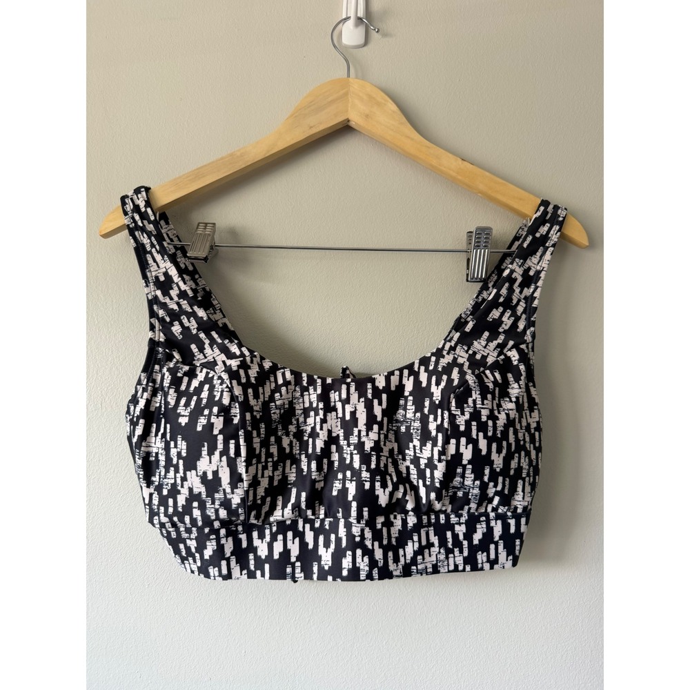 Sol Borne Bikini Top Large‎ Black White Abstract Tie Back Recycled Swim